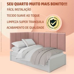 Conjunto Cabeceira Painel Estofada para Cama de Solteiro - Rosê - 5