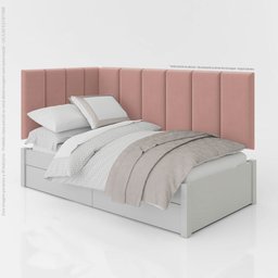 Conjunto Cabeceira Painel Estofada para Cama de Solteiro - Rosê - 3