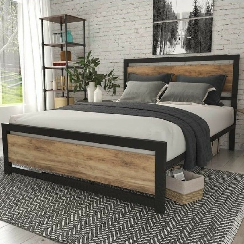 Cama de Casal com Madeira Ca-02 Mobbili Preto Fosco Madeira Preta