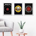 Ver imagem 2 de Kit 3 Quadros Decorativos Bandas de rock 24x18cm:madeira Branca