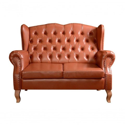 Sofá Imperador 2 Lugares 135cm Caramelo Couríssimo Clássico Chesterfield Bella Decor