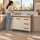 Ver mais imagens de Balcão Pia Cozinha Gabinete Pia 2 Portas 3 Gavetas Off White