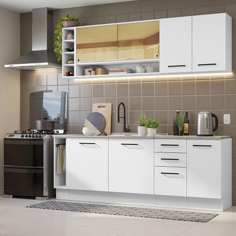 Armário de Cozinha Completa 220cm Branco Agata da Thêmis Madesa