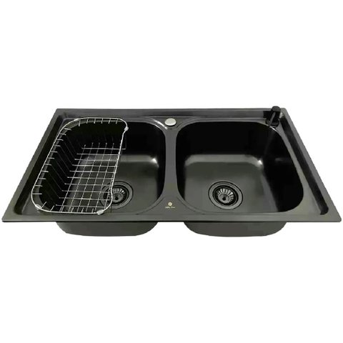 Cuba Dupla Aço Inox Preta 78x43cm com Acessórios - Cub-002-b - Stillus Home Cuba Dupla Gourmet 78x43