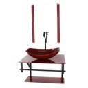 Ver imagem 1 de GABINETE DE VIDRO PARA BANHEIRO 60CM AP CUBA OVAL CHANFRADA VERMELHO CEREJA FULL COM TORNEIRA PRETA