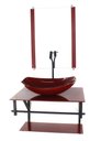 Ver imagem 1 de GABINETE DE VIDRO PARA BANHEIRO 60CM AP CUBA OVAL CHANFRADA VERMELHO CEREJA FULL COM TORNEIRA PRETA