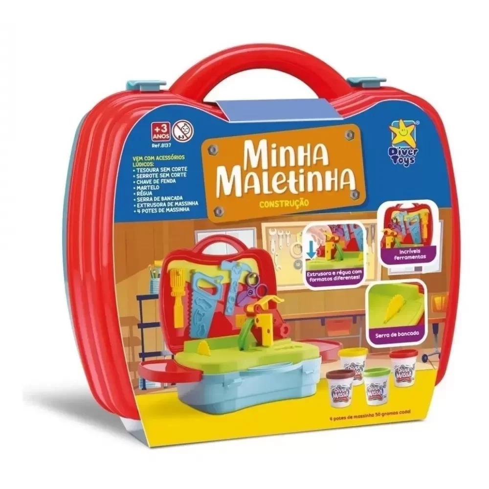 Minha Maletinha Construção com Ferramentas e Kit Massinha - Turquesa - Diver Toys - 1