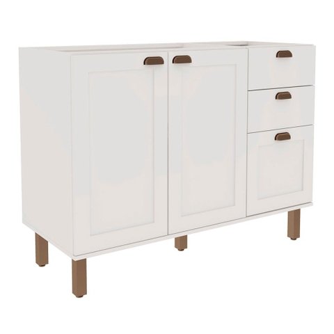 Balcão de Cozinha para Pia 2 Portas 3 Gavetas Branco Fosco 1532 - Genialflex