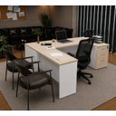 Ver imagem 4 de Conjunto Mesa em L com 3 Gavetas e Cadeira Ergonômica Dubai Branco