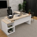 Ver imagem 5 de Conjunto 2 Peças Mesa em L com 3 Gavetas e Cadeira Ergonômica 190cm Dubai Branco