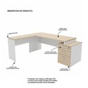 Ver imagem 6 de Conjunto 2 Peças Mesa em L com 3 Gavetas e Cadeira Ergonômica 190cm Dubai Branco