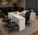Ver imagem 4 de Conjunto 2 Peças Mesa em L com 3 Gavetas e Cadeira Ergonômica 190cm Dubai Branco