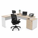 Ver mais imagens de Conjunto 2 Peças Mesa em L com 3 Gavetas e Cadeira Ergonômica 190cm Dubai Branco