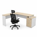 Ver imagem 2 de Conjunto 2 Peças Mesa em L com 3 Gavetas e Cadeira Ergonômica 190cm Dubai Branco