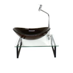 GABINETE DE VIDRO COM CUBA OVAL MARROM TAMPO 40CM INCOLOR MAIS TORNEIRA METAL - 1
