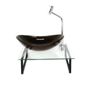 GABINETE DE VIDRO COM CUBA OVAL MARROM TAMPO 40CM INCOLOR MAIS TORNEIRA METAL