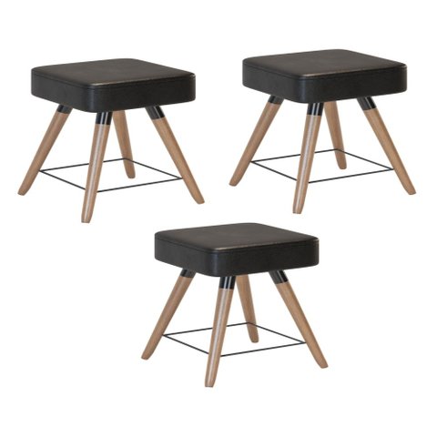 Kit com 3 Banco Rio com 4 Pés Palito - Sintético Preto