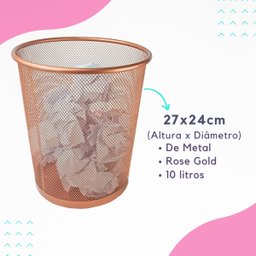 Lixeira e Kit Organizador de Mesa Rose Gold Escritório - 4