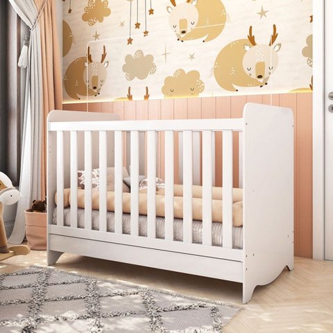 Berço Americano 3 em 1 Ben 100% Mdf Branco Brilho - Móveis Peroba