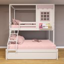 Ver imagem 1 de Treliche Casinha Reta Casal/ Solteiro Madeira Maciça Branco/ Rosa Housin