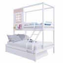 Ver imagem 3 de Treliche Casinha Reta Casal/ Solteiro Madeira Maciça Branco/ Rosa Housin
