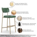 Ver imagem 6 de Kit 3 Banquetas Baixa Sala de Jantar Lisa Pés Champanhe PU Verde m² - Monari Design
