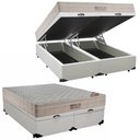 Ver imagem 1 de Cama Box Baú Queen Sintético Bipartido + Colchão Ortobom Airtech Molas Ensacadas 158x198x65:branco