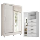 Ver imagem 1 de Guarda Roupa Bélgica 2 Portas com Espelho e Cômoda Marabá com Espelho Branco Brilho - Santos