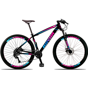 Bicicleta Aro 29 Alumínio 24 Marchas Freio a Disco Cubos K7:azul e Rosa/17"