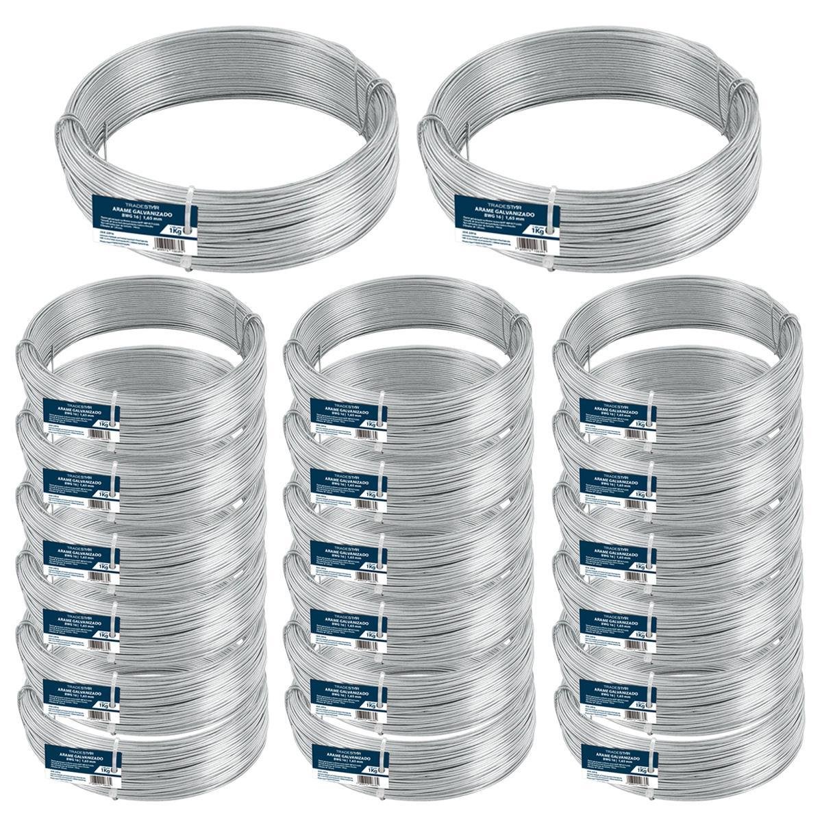 Kit com 20 Arame Galvanizado Nº16 Bwg 16 Fio 1,65mm Liso 1kg