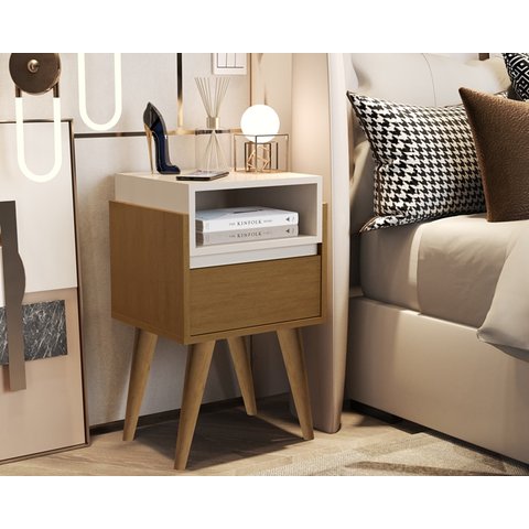 Mesa de Cabeceira Evora Pés Palito Nature / Off white - JM Casa dos Moveis