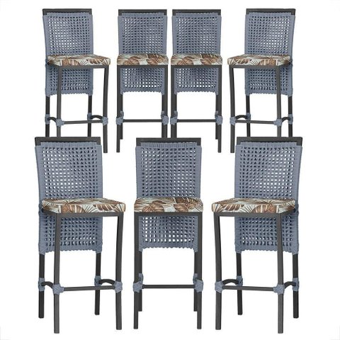 7 Banquetas em Alumínio Roma Preta Corda Náutica Tecido 6 Prata