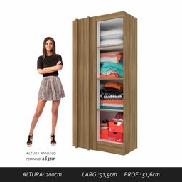 Guarda Roupa Solteiro Modulado Itala Boreal/preto - Móveis Arapongas Boreal/preto Fosco - 4