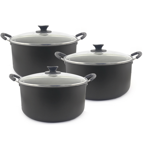 Kit 3 Caçarolas Dona Chefa Grande Anti Aderente Com Tampa de Vidro 26cm 28cm 30cm