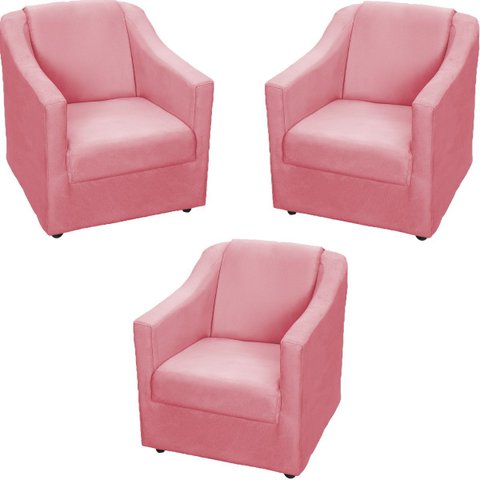 Kit 3 Poltronas Decorativas para Sala Recepção Consultório Manicure Cadeira Mila Suede