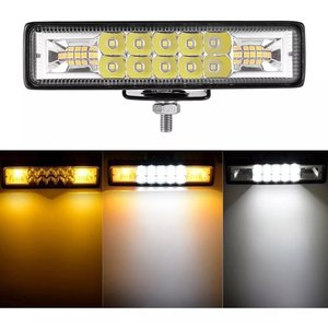 Farol de Milha Barra Aux 48w Led Branco Frio + Ambar Guincho Moto Carro Neblina C/ 3 Modos -strobo/p