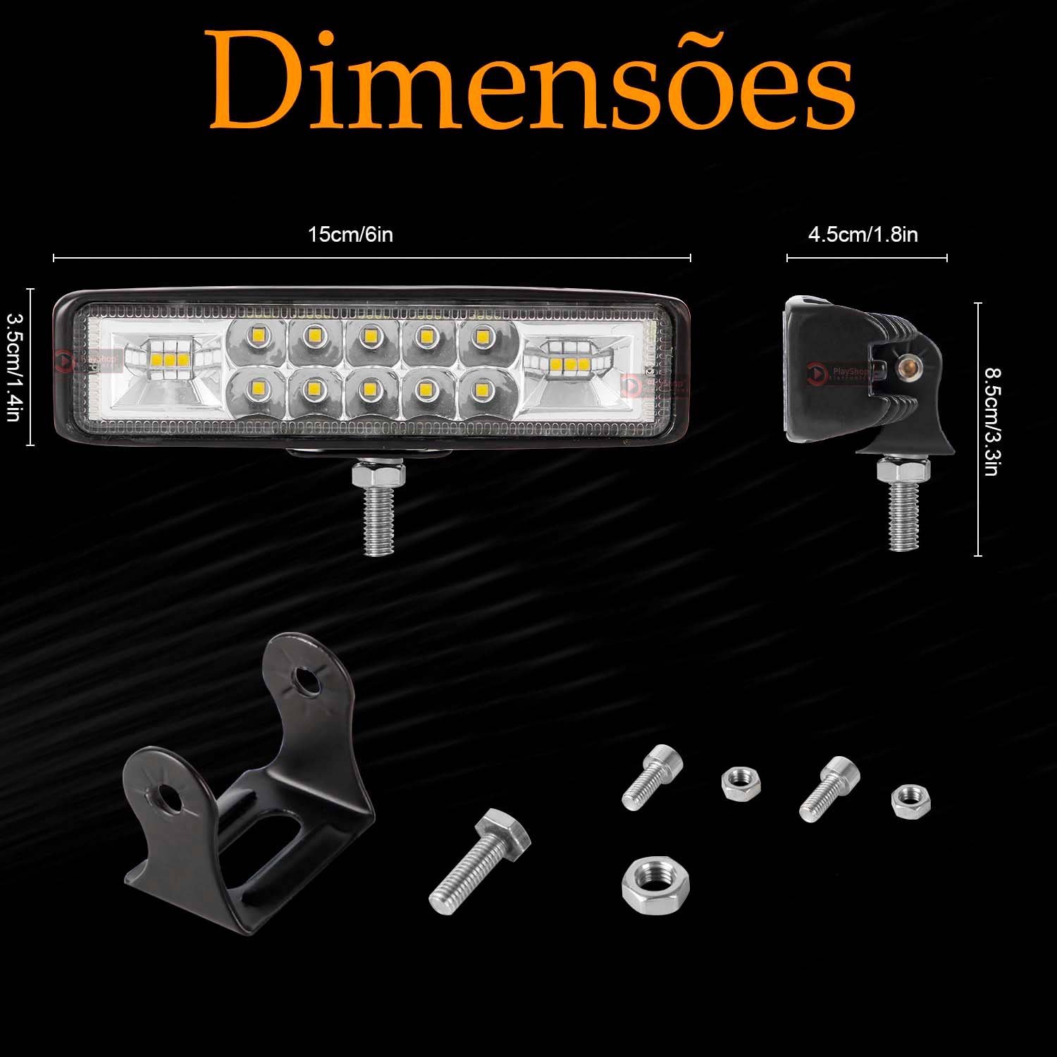 Farol de Milha Barra Aux 48w Led Branco Frio + Ambar Guincho Moto Carro Neblina C/ 3 Modos -strobo/p - 7