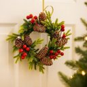 Ver imagem 2 de Guirlanda Decorada Natal Rústica Pinhas e Azevinhos Nevados 25cm Verde - Master Christmas