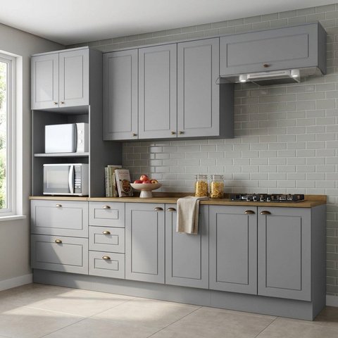 Cozinha Completa Modulada 100% MDF 5 Peças Cinza Emily