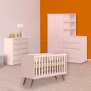 Ver imagem 1 de Conjunto Berço Mini Cama Retrô, Cômoda 4 Gavetas e Guarda Roupa C/ Cômoda Rosa