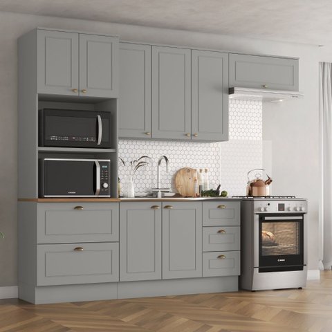 Cozinha Compacta 271,5cm 4 Peças 8 Portas 5 Gavetas Americana Henn