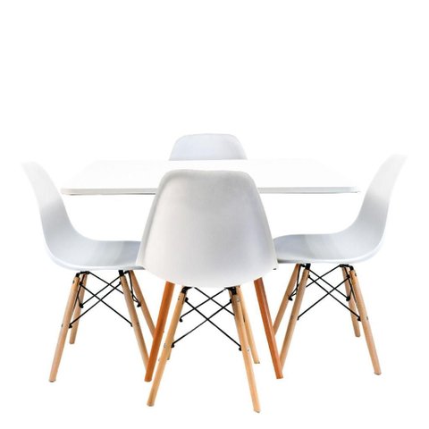 Conjunto Mesa Jantar Quadrada Eiffel 90x90cm Branco Mdf + 4 Cadeiras Charles Eames Brancas