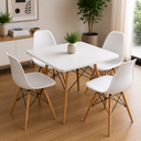 Ver imagem 2 de Conjunto Mesa Jantar Quadrada Eiffel 90x90cm Branco MDF + 4 Cadeiras Charles Eames Brancas