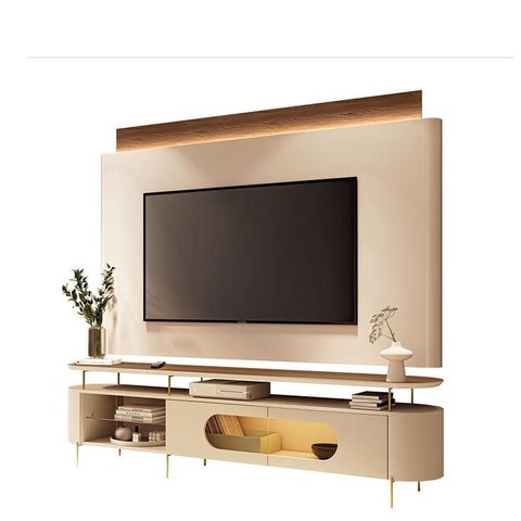 Rack Bancada Ária com Painel Suspenso Nobre Castanho Off White - Hb Móveis
