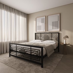 Cama Casal Robusta Aço Ferro Tamanho Padrão 138cmx188cm Cor Alumínio Estilo Industrial Ca-06