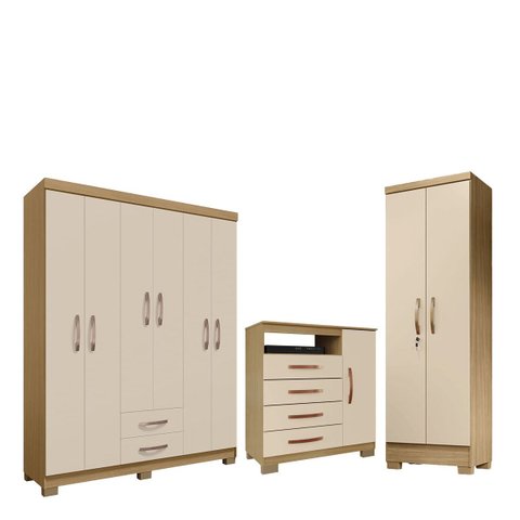 Conjunto Guarda Roupa 6 Portas com Cômoda e Multiuso - Edecasamoveis