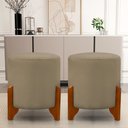 Ver imagem 1 de Kit 2 Puff Redondo Veludo com Pés em Madeira Maciça Decorativo Sala Quarto - Bege