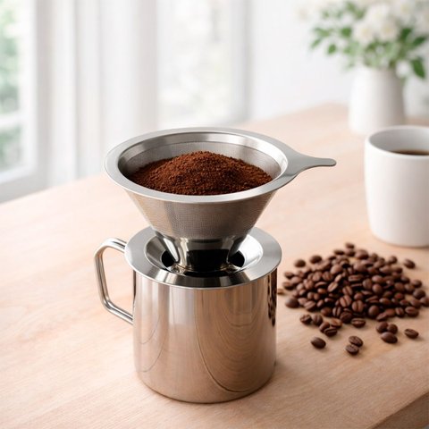 Filtro Coador de Café Aço Inoxidável Reutilizável sem Papel Econômico