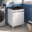 Ver imagem 5 de Tanque de Lavanderia Gabinete 100% Mdf com Sifão e Válvula Cor:pretobranco