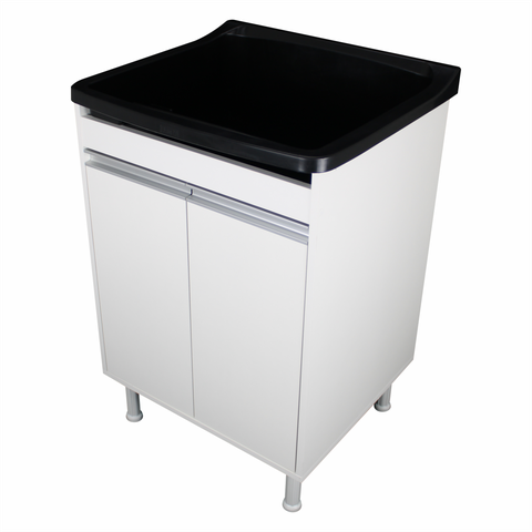 Tanque de Lavanderia Gabinete 100% Mdf com Sifão e Válvula Cor:pretobranco